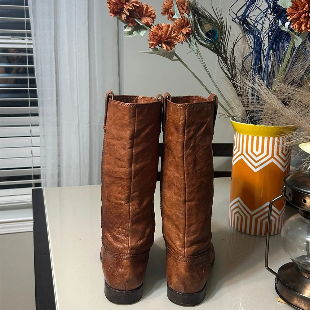 Frye Women's Cognac Leather Heeled Boots - Picture 4 of 6